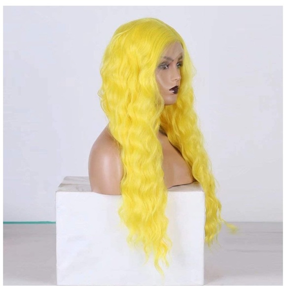 24” Yellow Long Loose Curly Lace Front Wigs - Picture 3 of 7